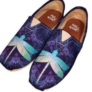 Yes We Vibe Dragonfly Mandala Graphic Canvas Slip-On Flats SZ 10